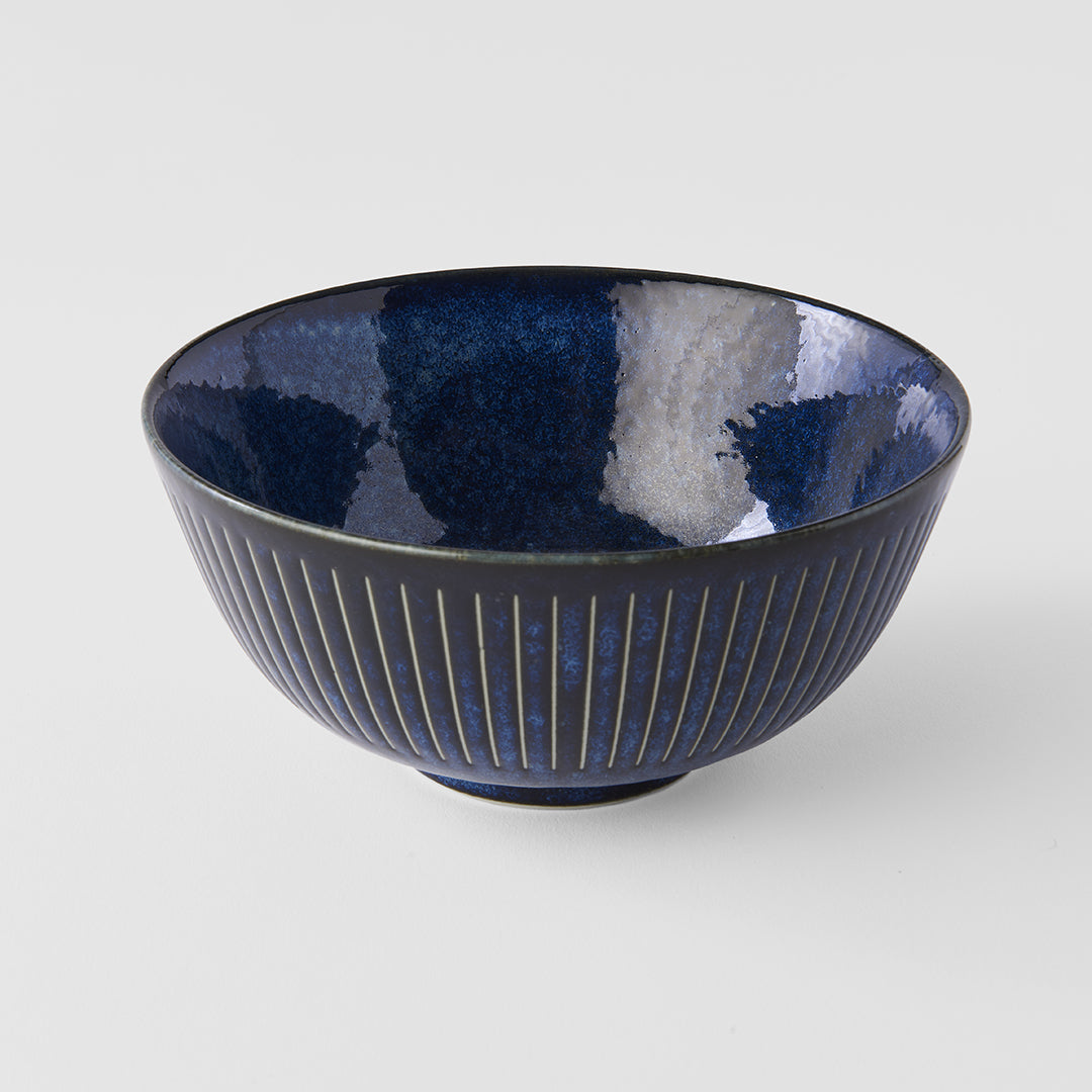 Premium Ceramic Bowl – Blue Ridged Indigo Glaze 16cm, 550ml