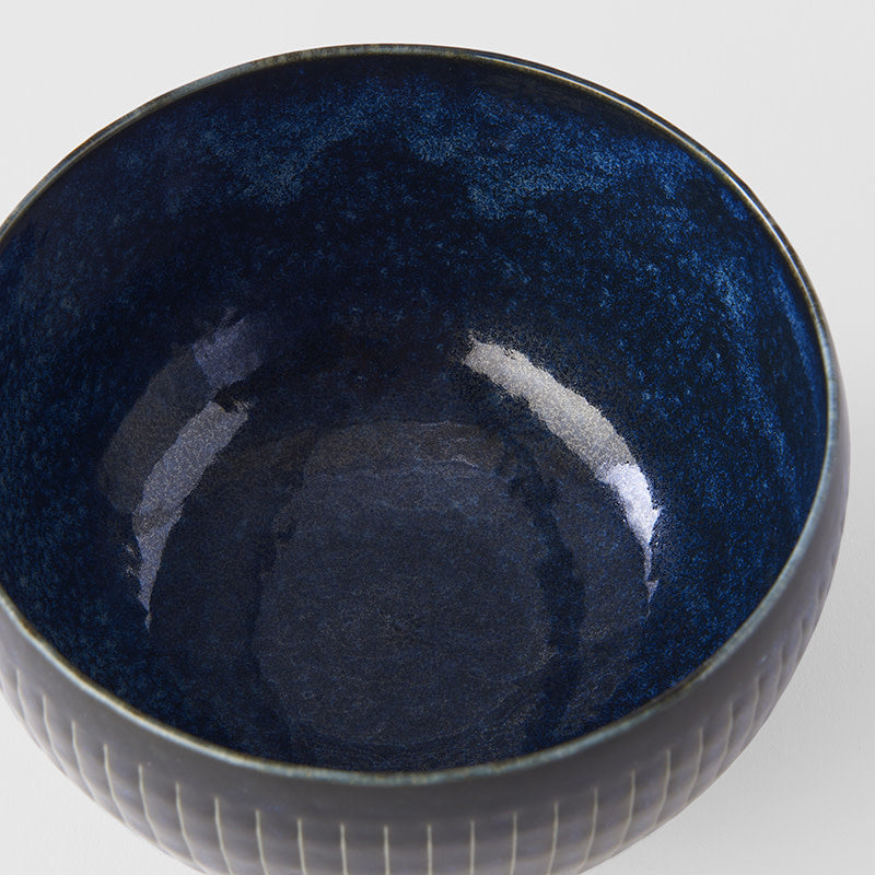 Premium Ridged Rice Bowl – Dark Blue Indigo Blue Glaze 13.3cm, 300ml