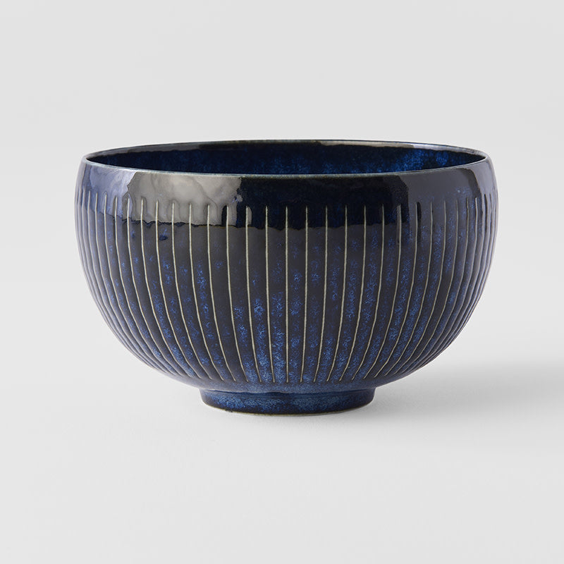 Premium Ridged Rice Bowl – Dark Blue Indigo Blue Glaze 13.3cm, 300ml