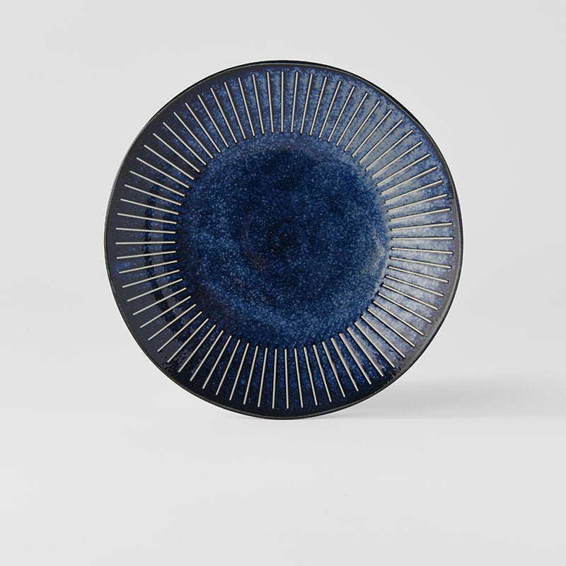 Premium 25cm Ridged Indigo Glaze Ceramic Dinner Plate Dishwasher Microwave Safe