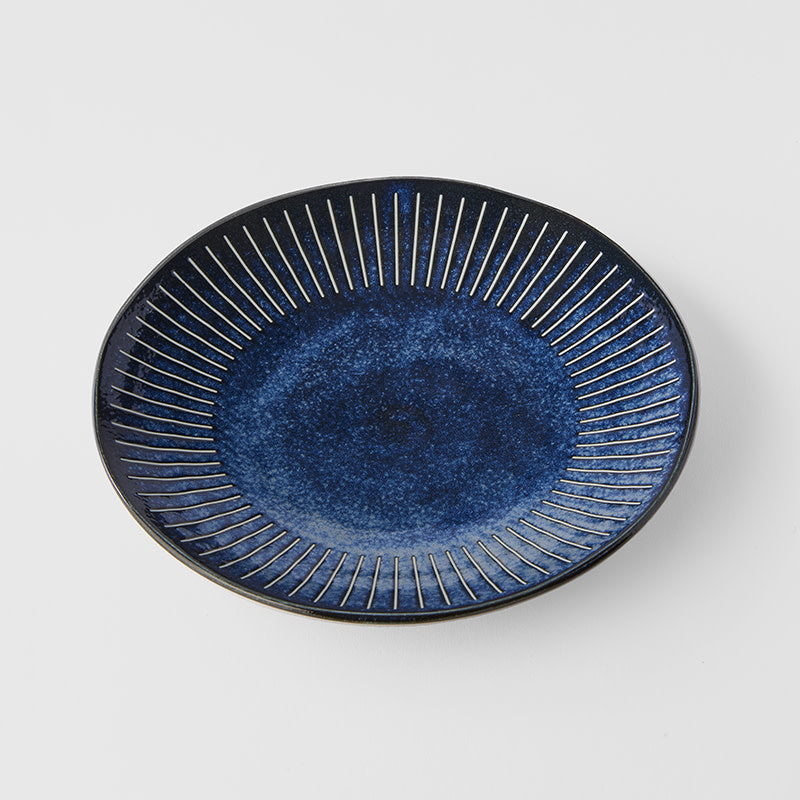 Premium 25cm Ridged Indigo Glaze Ceramic Dinner Plate Dishwasher Microwave Safe