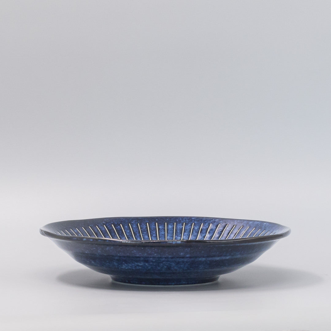Premium Ceramic Bowl – Blue Ridged Indigo Glaze 25cm, 800ml
