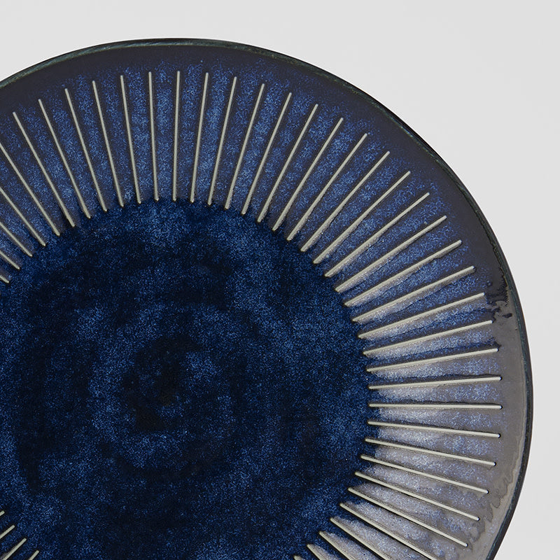 Premium 23cm Ridged Indigo Blue Glaze Ceramic Dinner Plate Dishwasher Microwave Safe