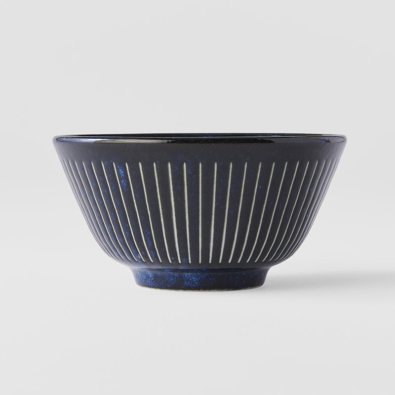 Premium Fluted Rice Bowl – Ridged Indigo Blue Glaze 12cm