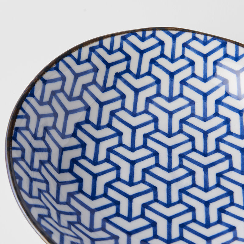Premium Pasta Bowl – Blue Herringbone Design 20.5cm, 200ml