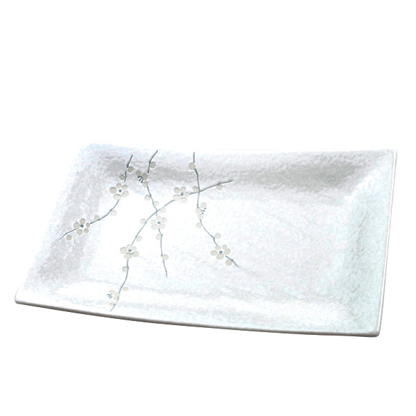 Premium 33cm White Blossom Glaze Rectangular Ceramic Platter Dishwasher Microwave Safe