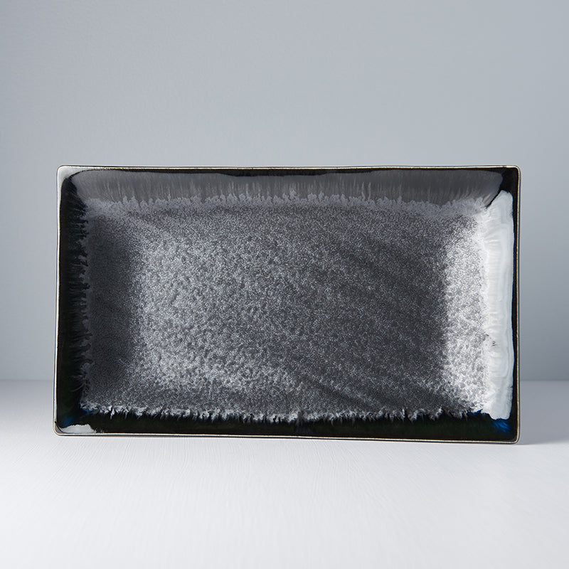 Premium 33cm Matt and Shiny Black Glaze Rectangular Ceramic Platter Dishwasher Microwave Safe