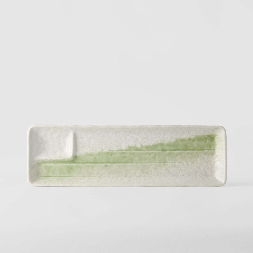 Premium Dumpling Plate – Green Brushstroke Glaze 33cm