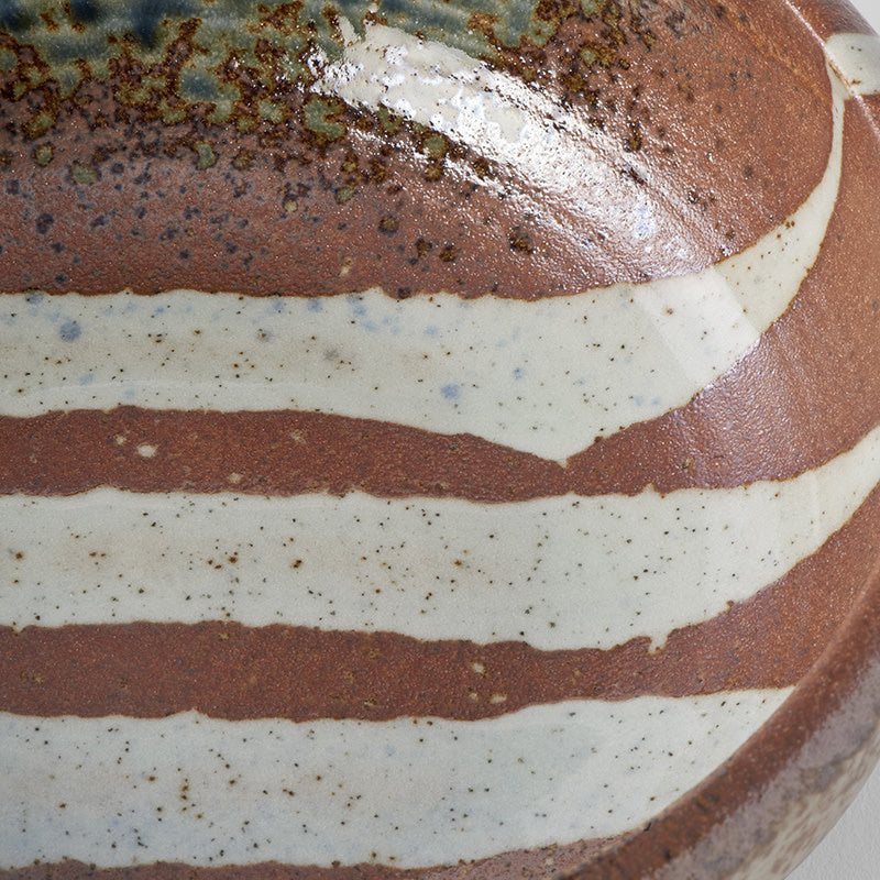 Premium Thick Edge Bowl – Brown Striped Earth Glaze 24cm, 1800ml