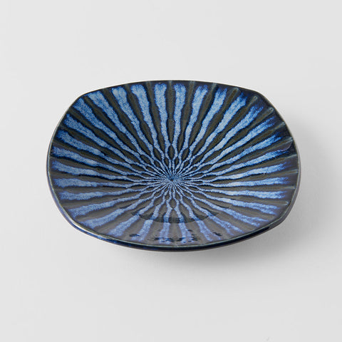 Premium Square Plate – Dark Blue Indigo Drip Glaze 18cm