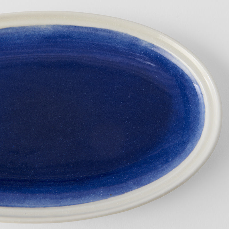 Premium Oval Plate with Ocean Blue Glaze - 22cm