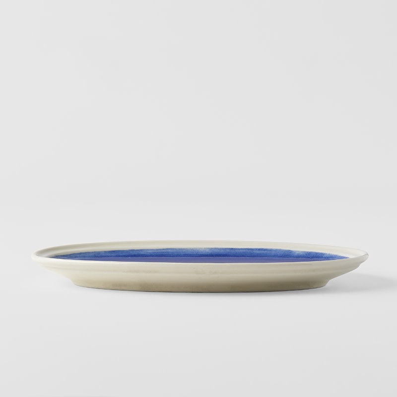 Premium Oval Plate with Ocean Blue Glaze - 22cm