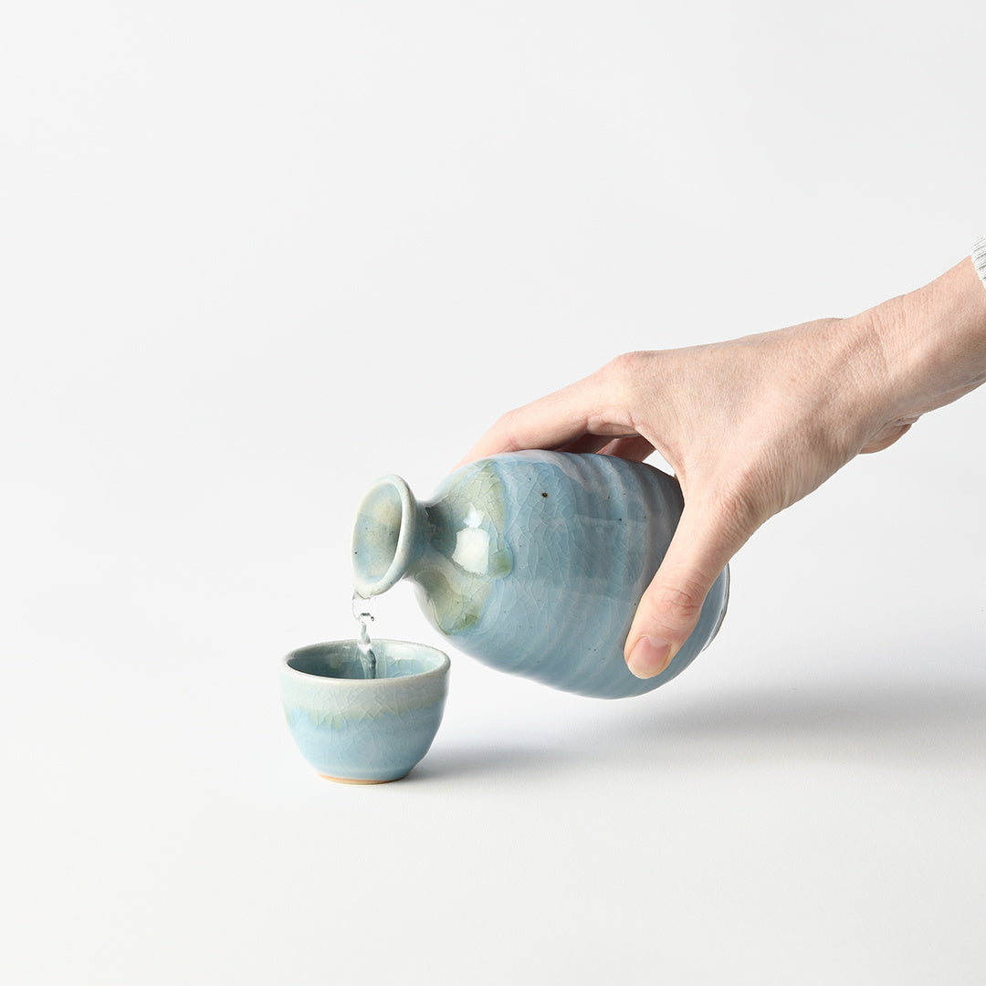 280ml Crazed Blue Glaze Sake Jug Japanese Ceramic Pourer Dishwasher Microwave Safe