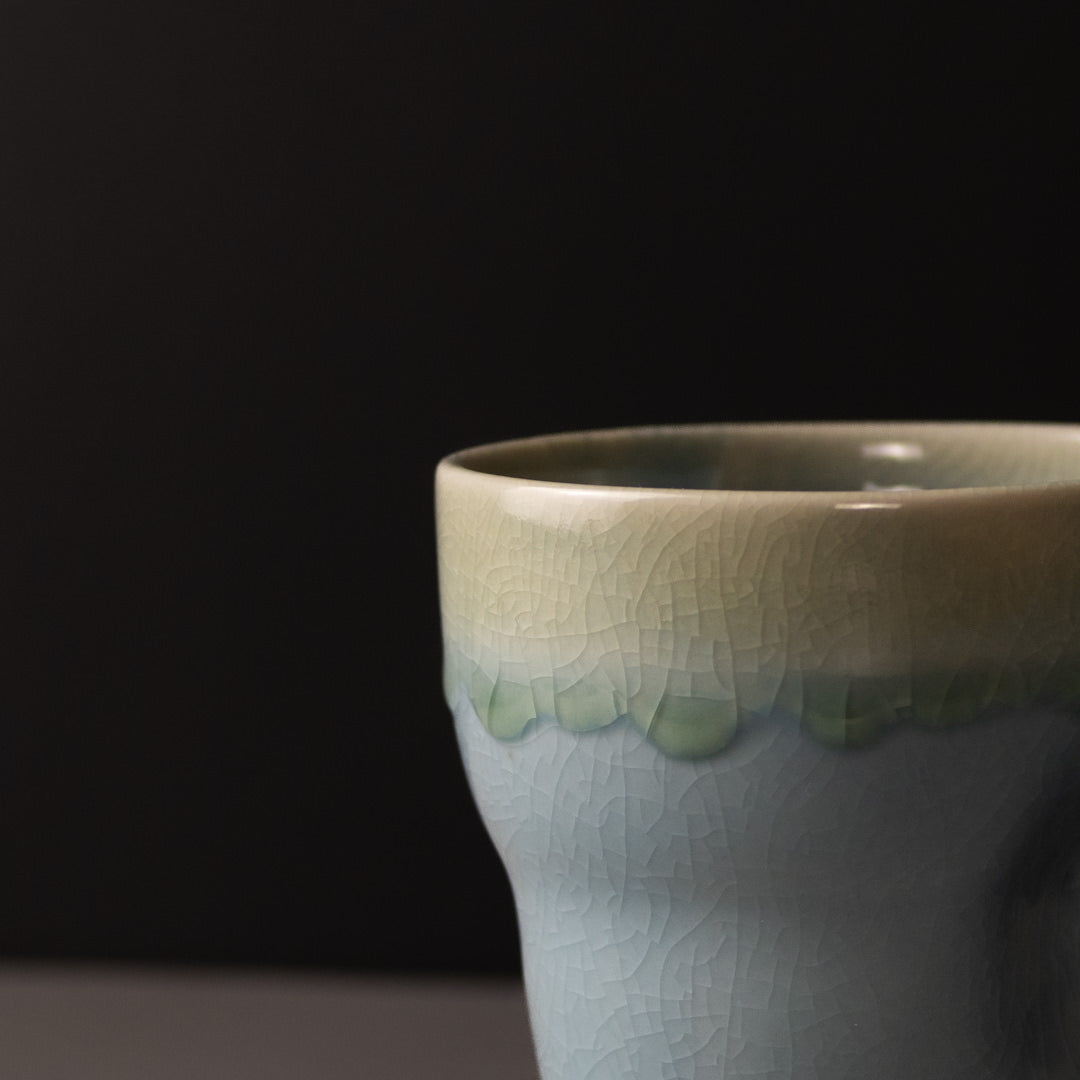 Premium 280ml Crazed Blue Glaze Yunomi Mug Japanese Ceramic Tea Cup