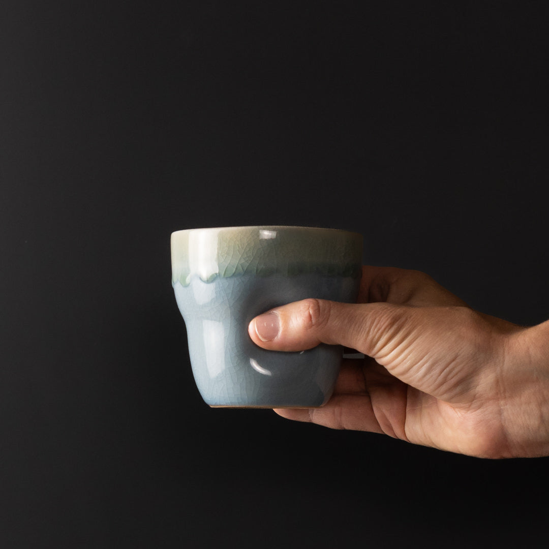 Premium 280ml Crazed Blue Glaze Yunomi Mug Japanese Ceramic Tea Cup