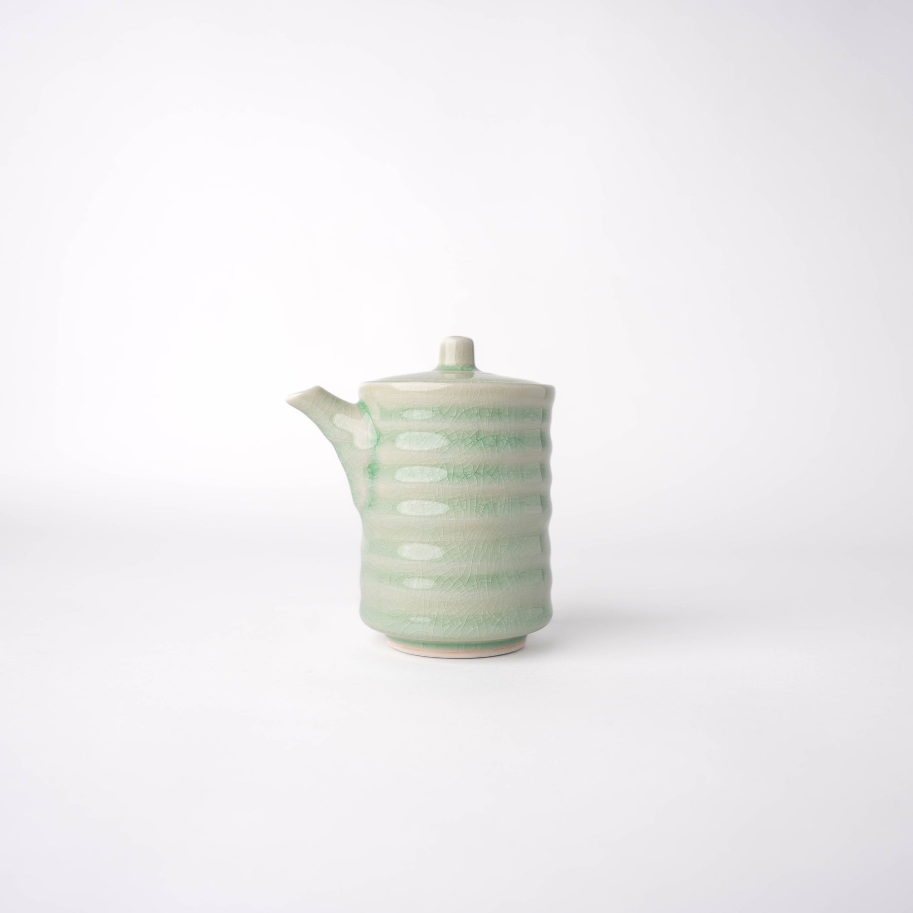 Premium 170ml Celadon Glaze Ribbed Ceramic Soy Pot Japanese Sauce Server