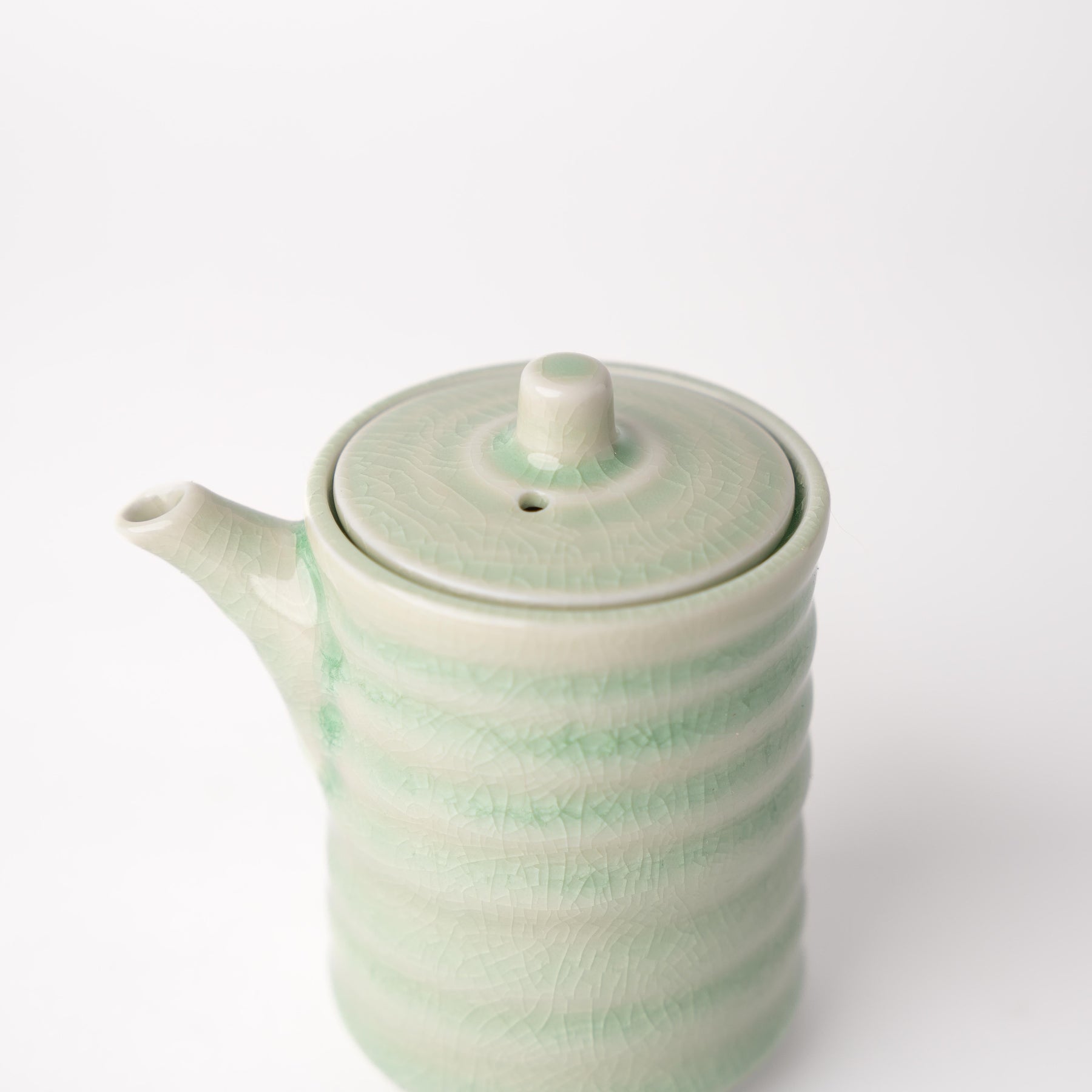 Premium 170ml Celadon Glaze Ribbed Ceramic Soy Pot Japanese Sauce Server