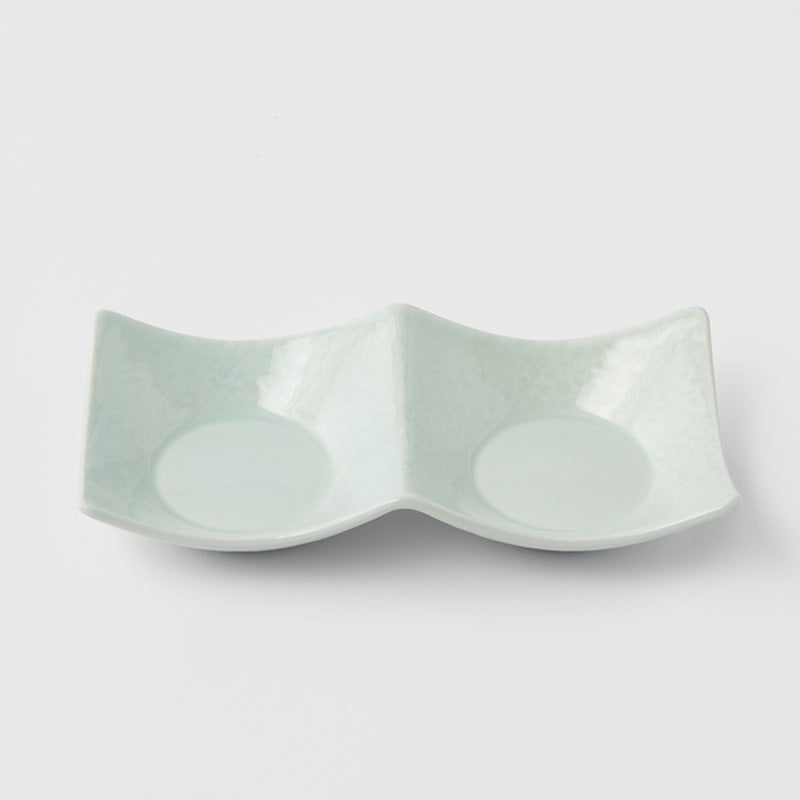 Premium Ceramic Two Section Sauce Dish – Light Green Spearmint Glaze 44ml