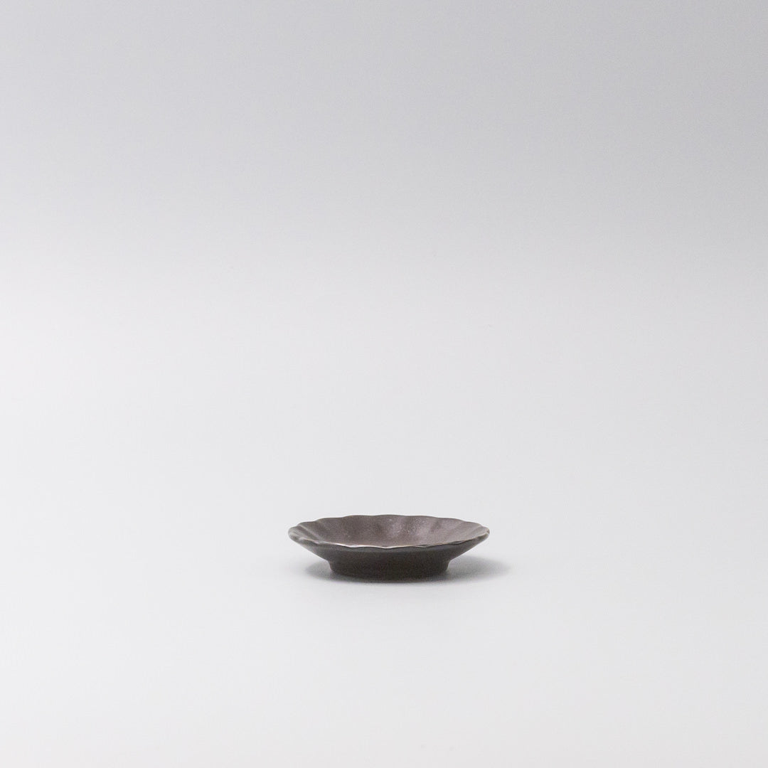 Premium 8.2cm Scallop Black Glaze Ceramic Sauce Dish Dishwasher Microwave Safe