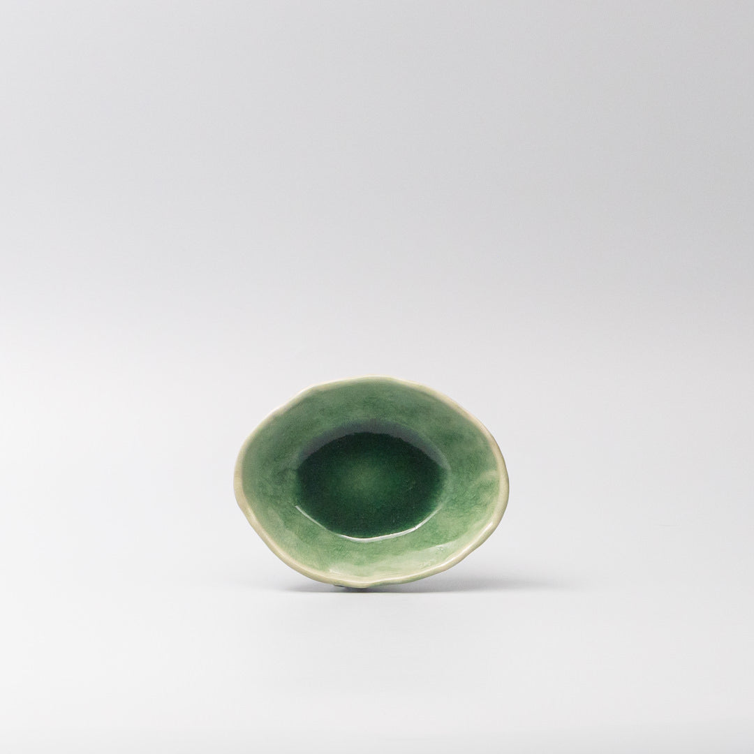Premium Oval Bowl – Green Amane Emerald Glaze 13.5cm