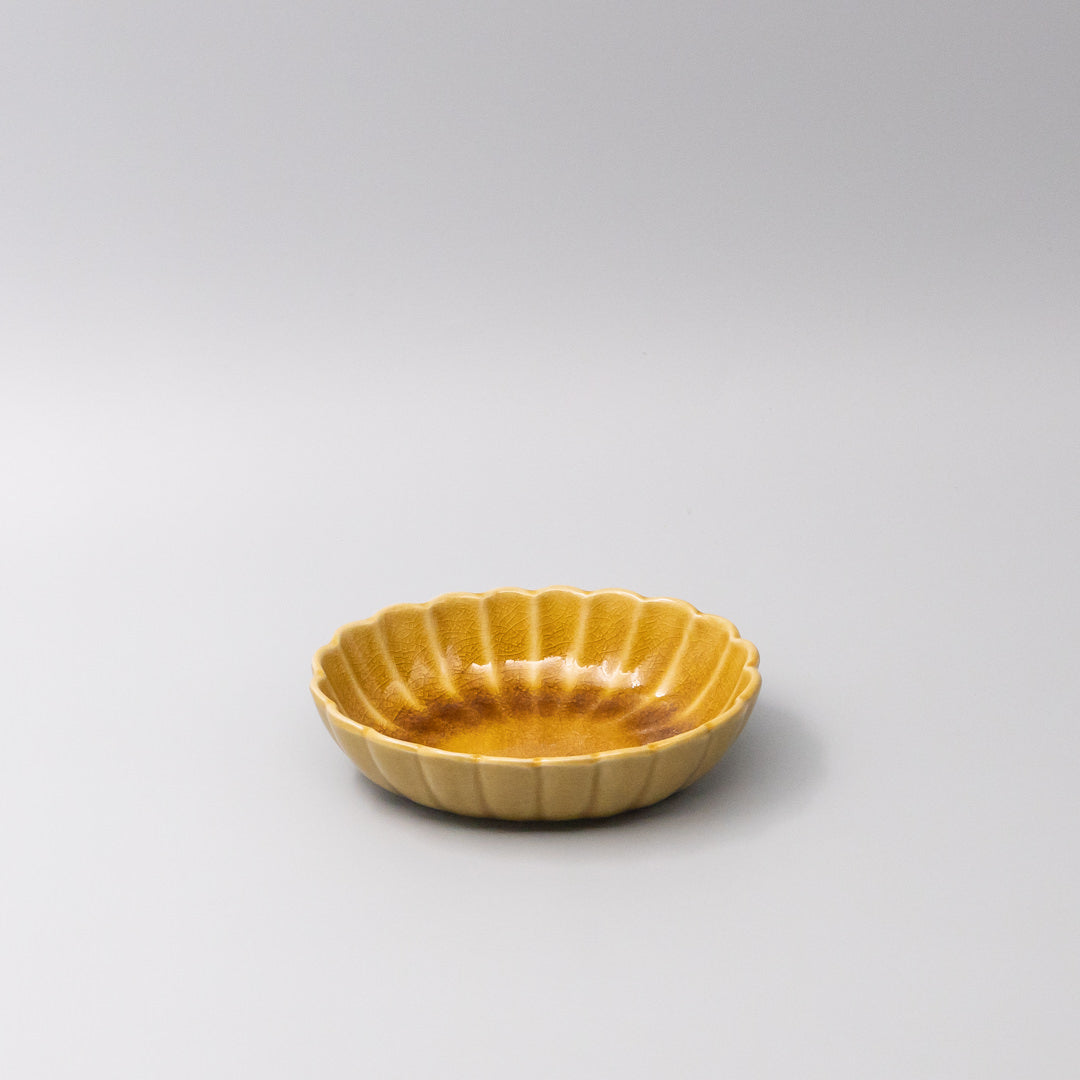 Premium Ceramic Oval Bowl – Yellow Amane Amber Glaze 16cm