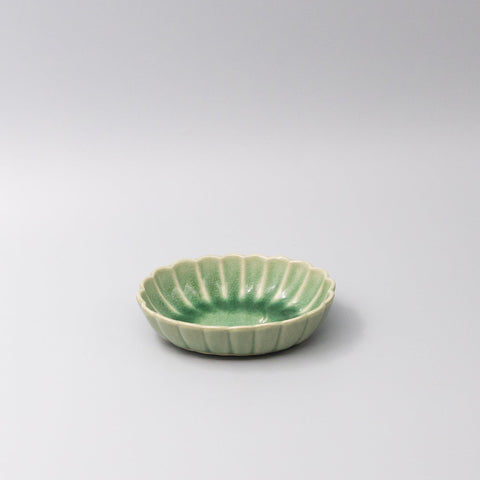 Premium Ceramic Oval Bowl – Yellow Amane Emerald Glaze 16cm