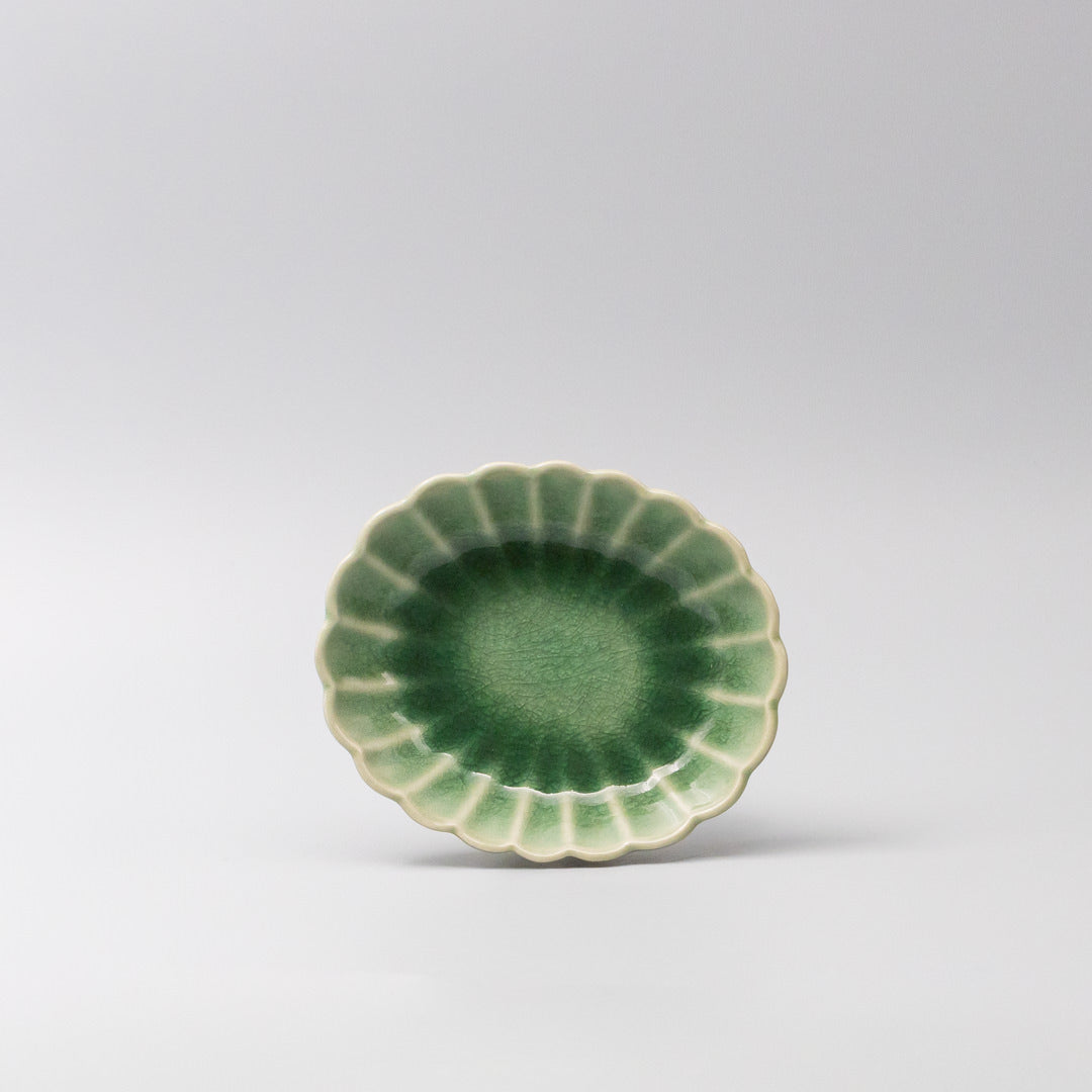 Premium Ceramic Oval Bowl – Yellow Amane Emerald Glaze 16cm