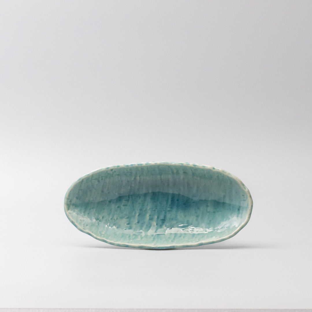 Premium 21cm Crackle Turquoise Glaze Ceramic Sushi Plate Dishwasher Safe