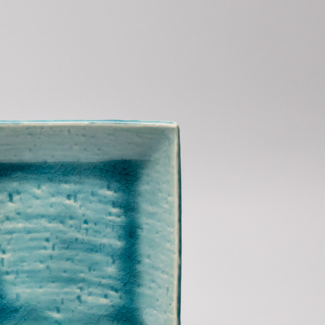 Premium Ceramic Square Plate – Crackle Turquoise Glaze 17cm