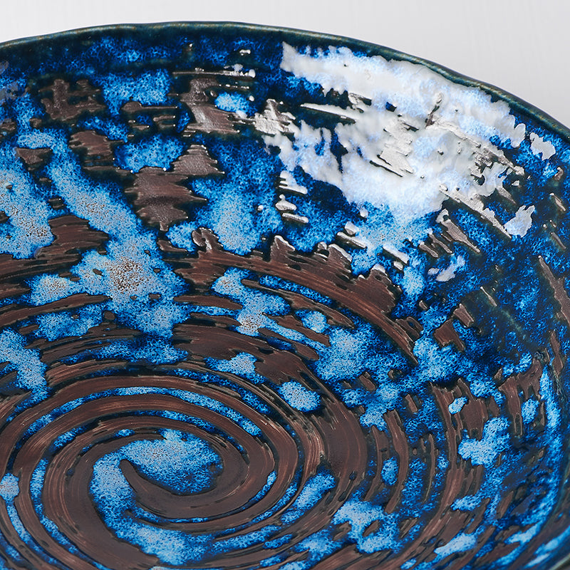 Premium 24cm Copper Swirl Glaze Ceramic Pasta Bowl 700ml Dishwasher Microwave Safe