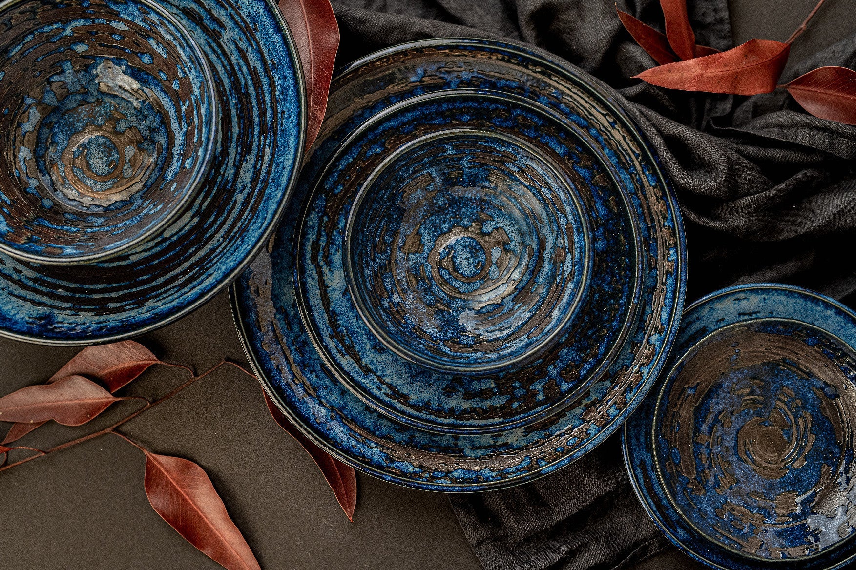 Premium Ceramic U-Shaped Bowl – Blue Copper Swirl Glaze 13cm