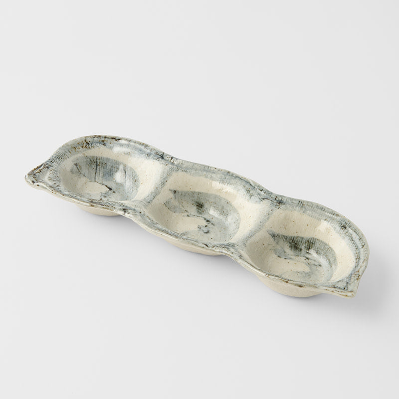 Blue and White Glaze Edamame Triple Pod Dish 200ml Dishwasher Microwave Safe