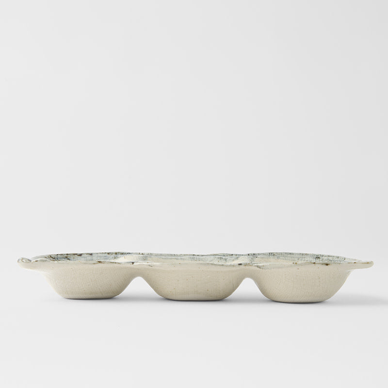 Blue and White Glaze Edamame Triple Pod Dish 200ml Dishwasher Microwave Safe