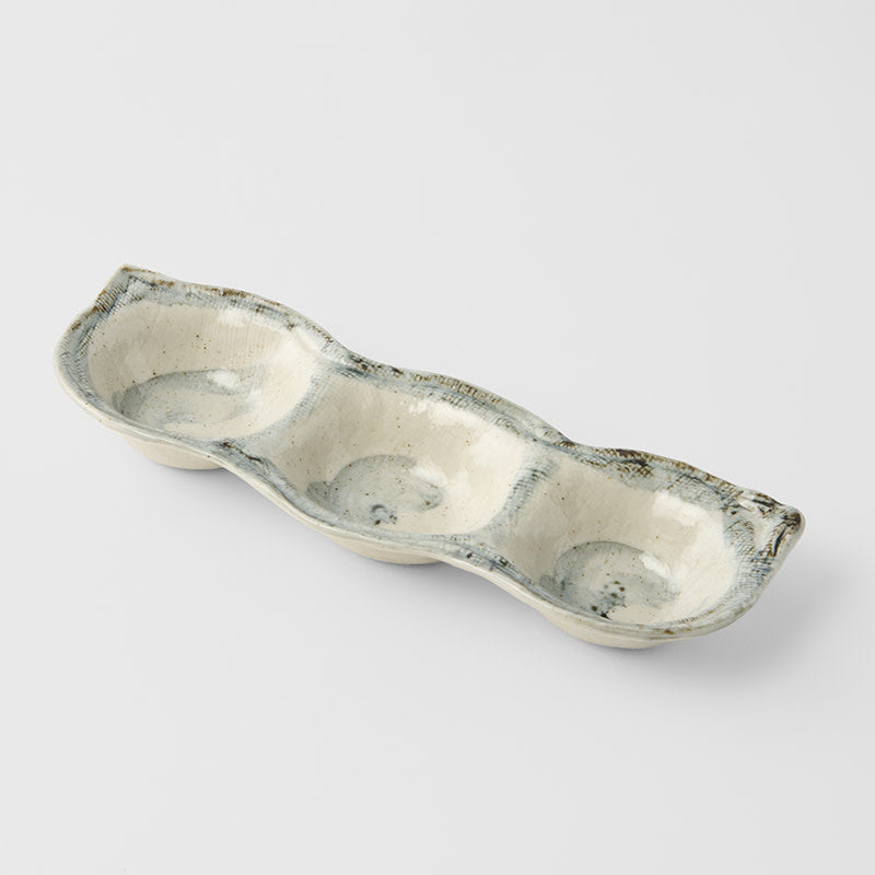 Blue and White Glaze Edamame Triple Pod Dish 200ml Dishwasher Microwave Safe