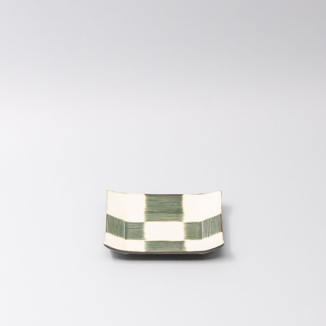Premium 12cm Reeded Oribe Checkerboard Glaze Ceramic Saucer Dishwasher Microwave Safe