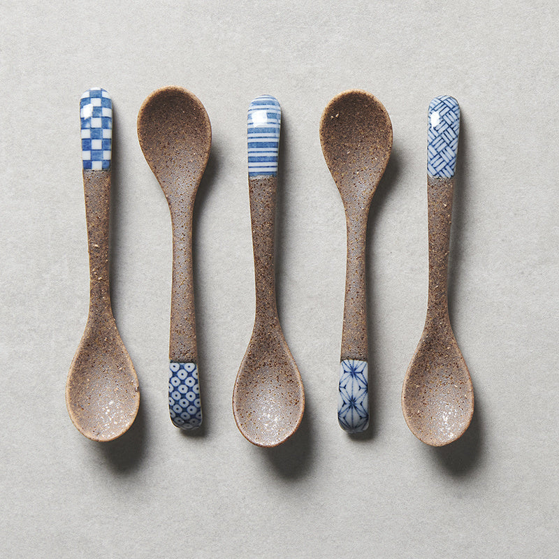 Premium Indigo Asanoha Small Bisque Ceramic Spoon Dishwasher Microwave Safe