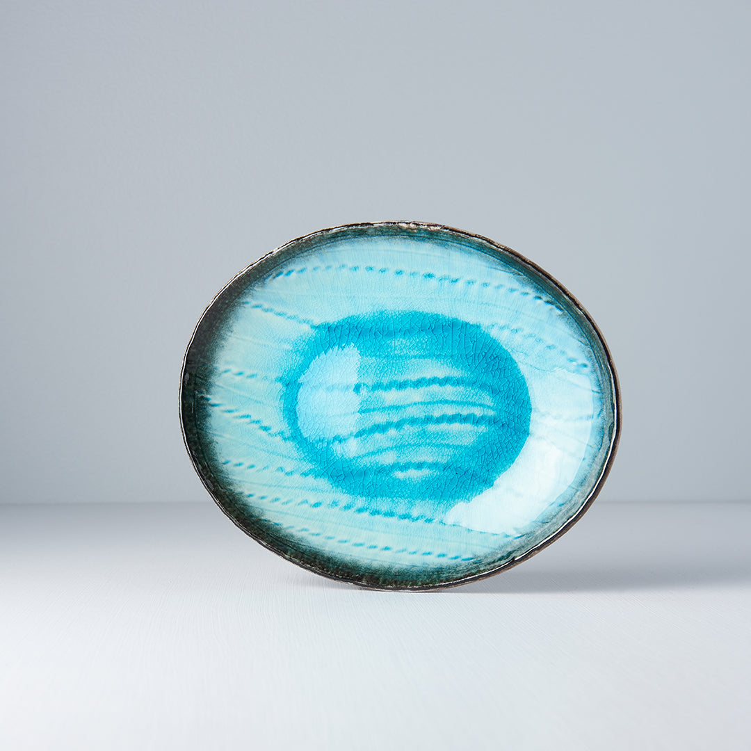 Premium 24x20cm Sky Blue Glaze Oval Ceramic Plate Japanese Tableware