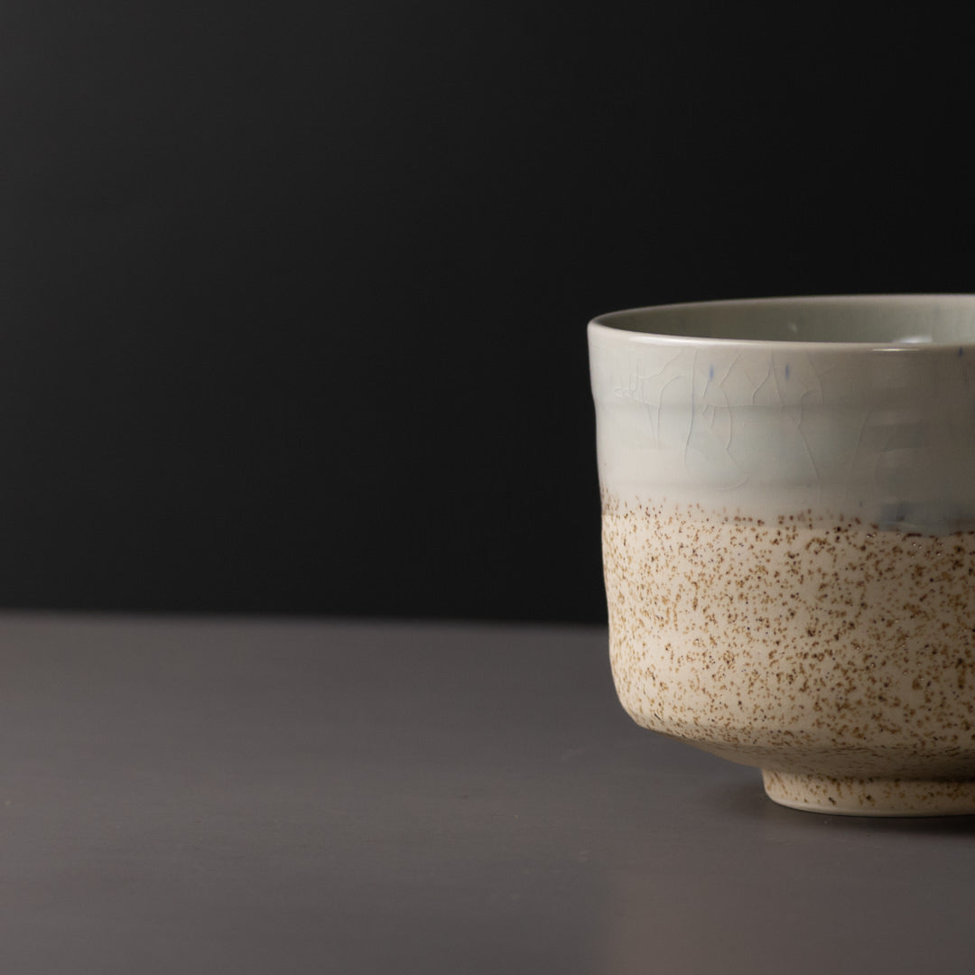 Premium 10cm Aozora Fleck Ceramic Matcha Tea Bowl 400ml Dishwasher Microwave Safe