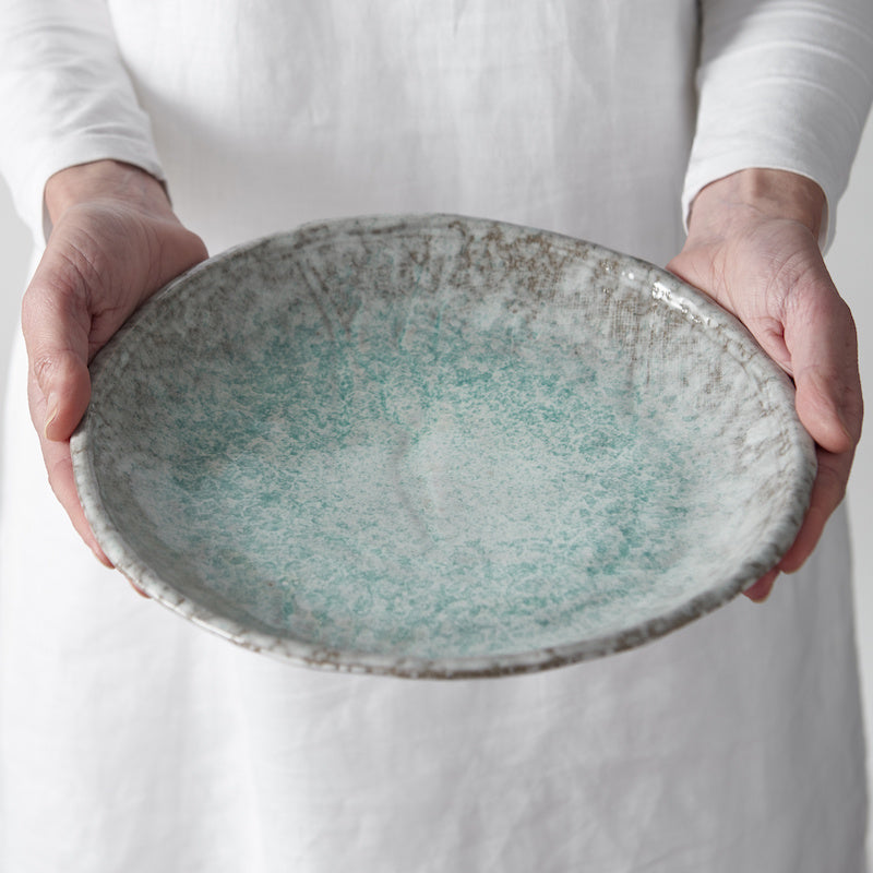Premium Oval Plate – Turquoise Aqua Splash Glaze 25cm