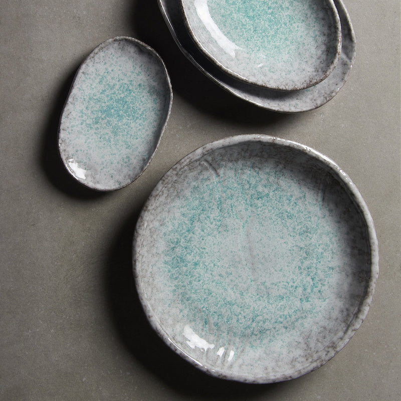 Premium Oval Plate – Turquoise Aqua Splash Glaze 30cm
