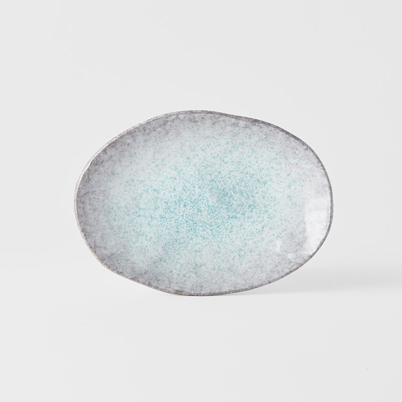 Premium Ceramic Oval Plate – Blue Aqua Splash Glaze 24 x 17cm