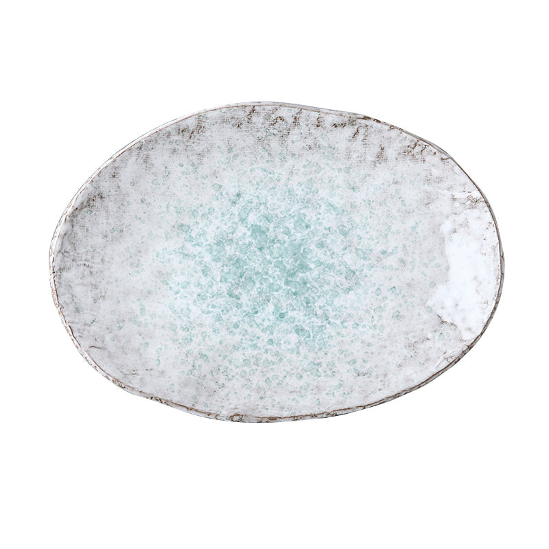 Premium Ceramic Oval Plate – Blue Aqua Splash Glaze 24 x 17cm