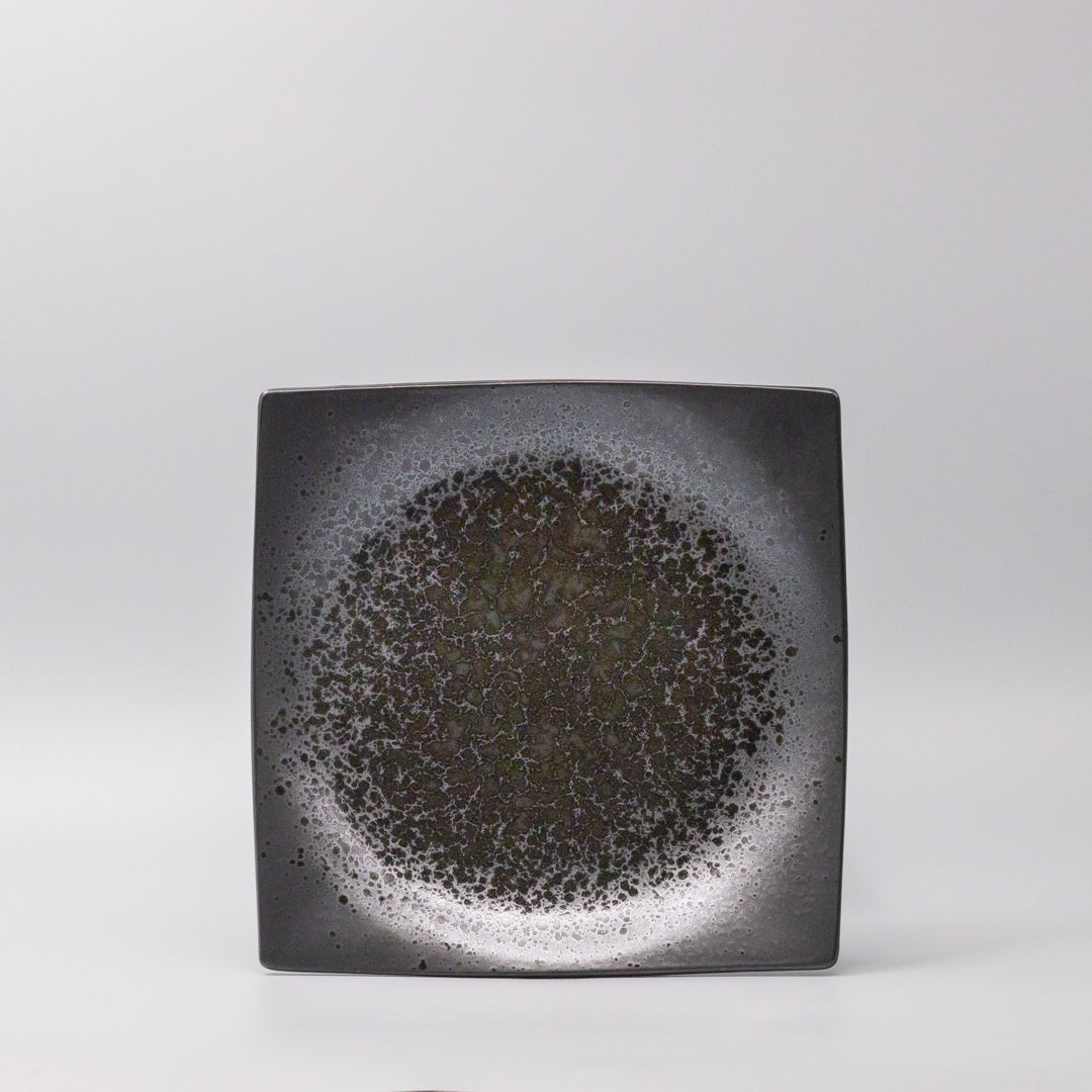 Premium 22cm Black Pearl Glaze Square Ceramic Plate Japanese Tableware