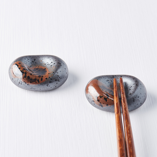 Matt Black Ceramic Pebble Chopstick Rest Microwave Dishwasher Safe Tableware