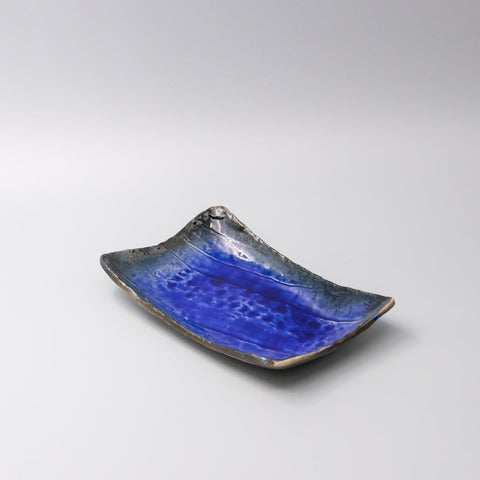 Premium Swept Side Sushi Plate with Cobalt Dark Edge - 26cm