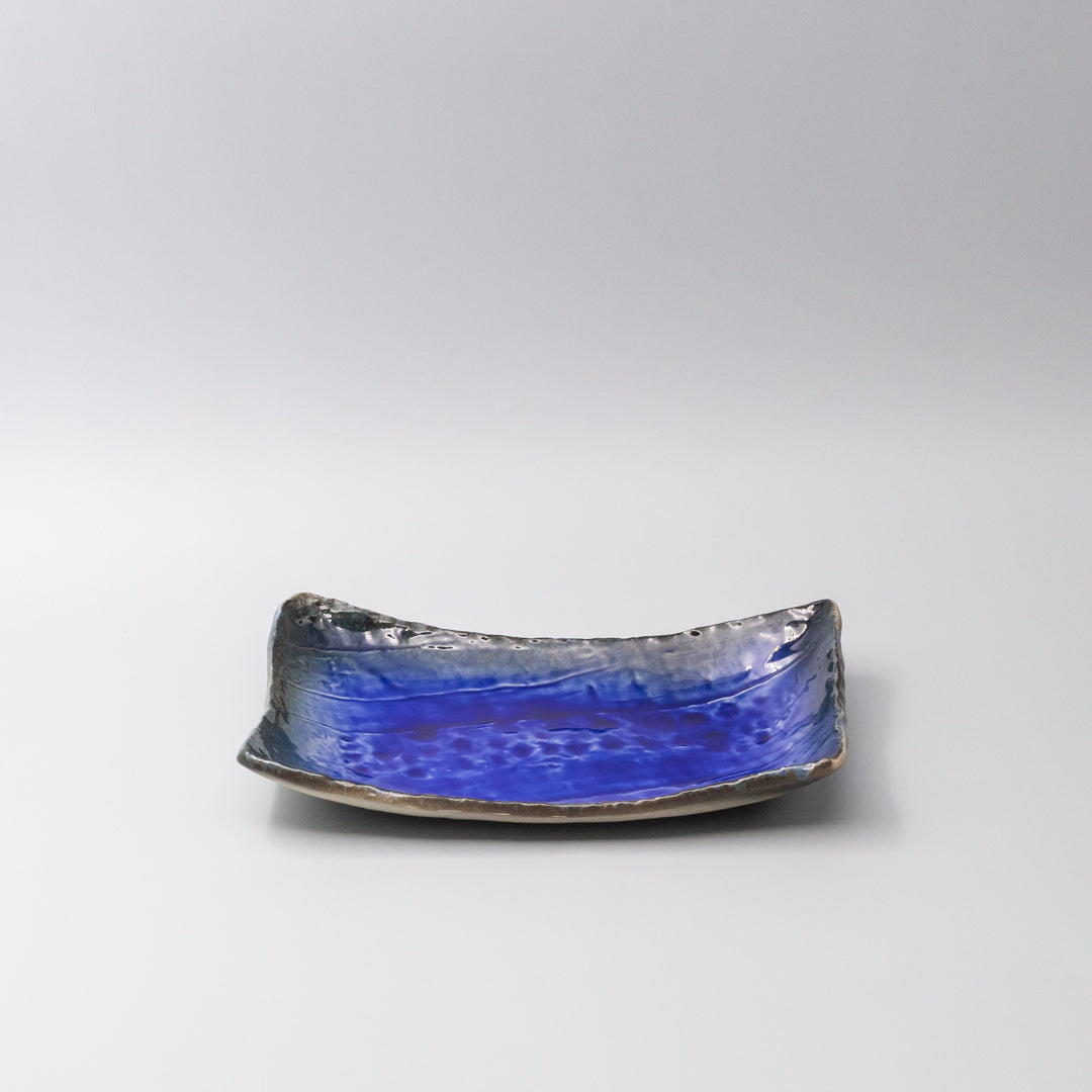 Premium Swept Side Sushi Plate with Cobalt Dark Edge - 26cm