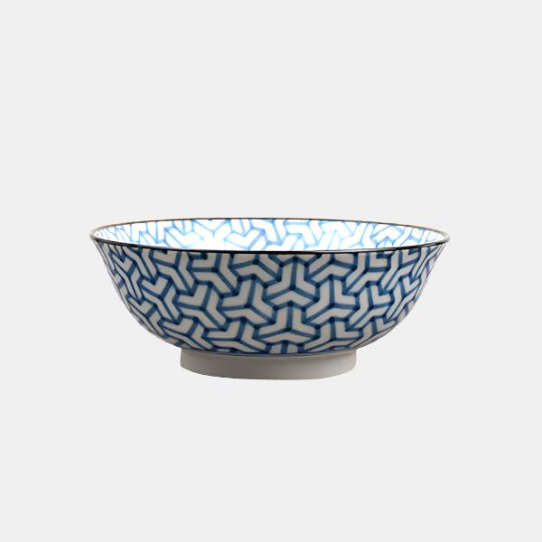 Premium Ceramic Bowl – Blue Indigo Ikat Herringbone Design 19cm, 750ml