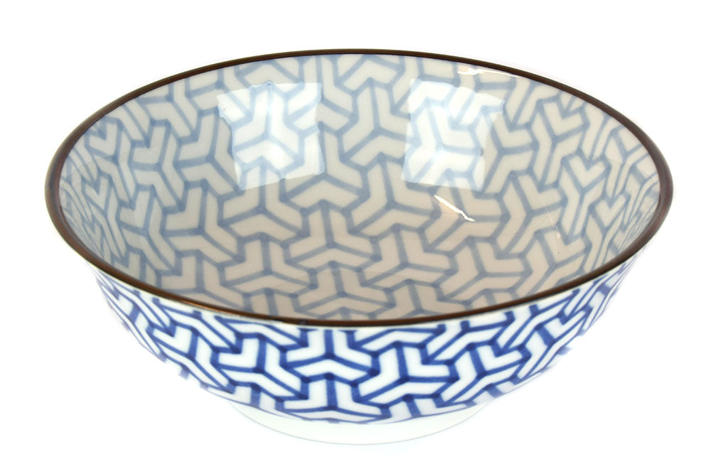 Premium Ceramic Bowl – Blue Indigo Ikat Herringbone Design 19cm, 750ml
