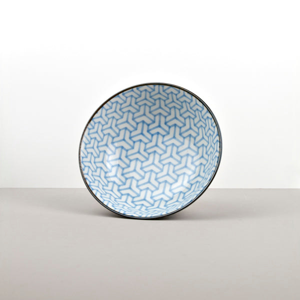 Premium Ceramic Bowl – Blue Indigo Ikat Herringbone Design 19cm, 750ml