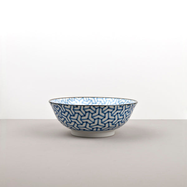 Premium Ceramic Bowl – Blue Indigo Ikat Herringbone Design 19cm, 750ml
